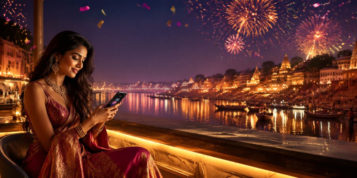 Mobile casino betting in Varanasi with scenic background